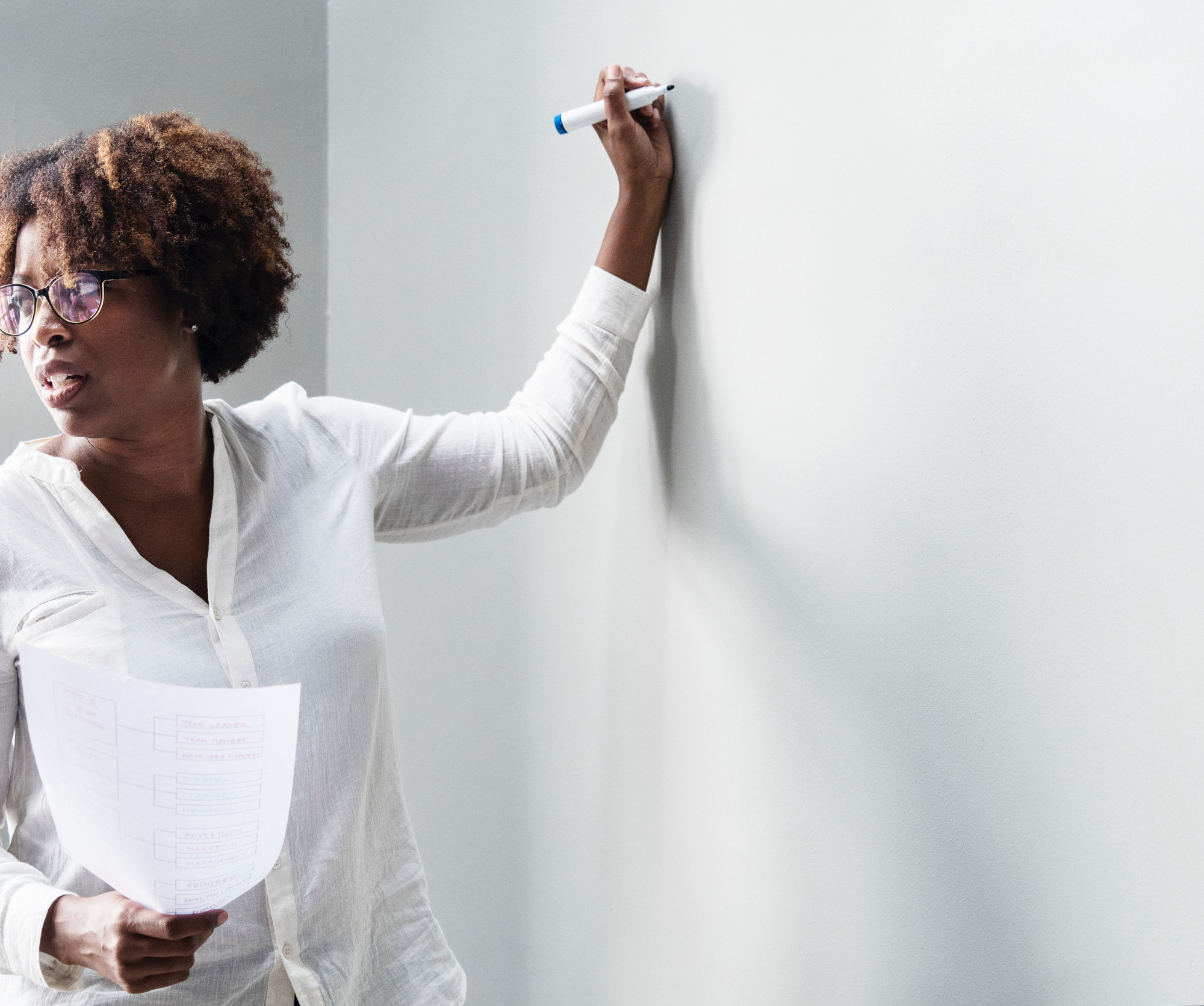 Person writing on whiteboard